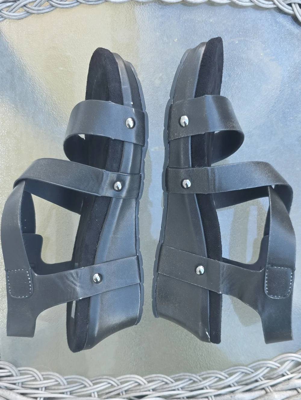 Natural Reflections Black Strappy Ankle Buckle Sandals